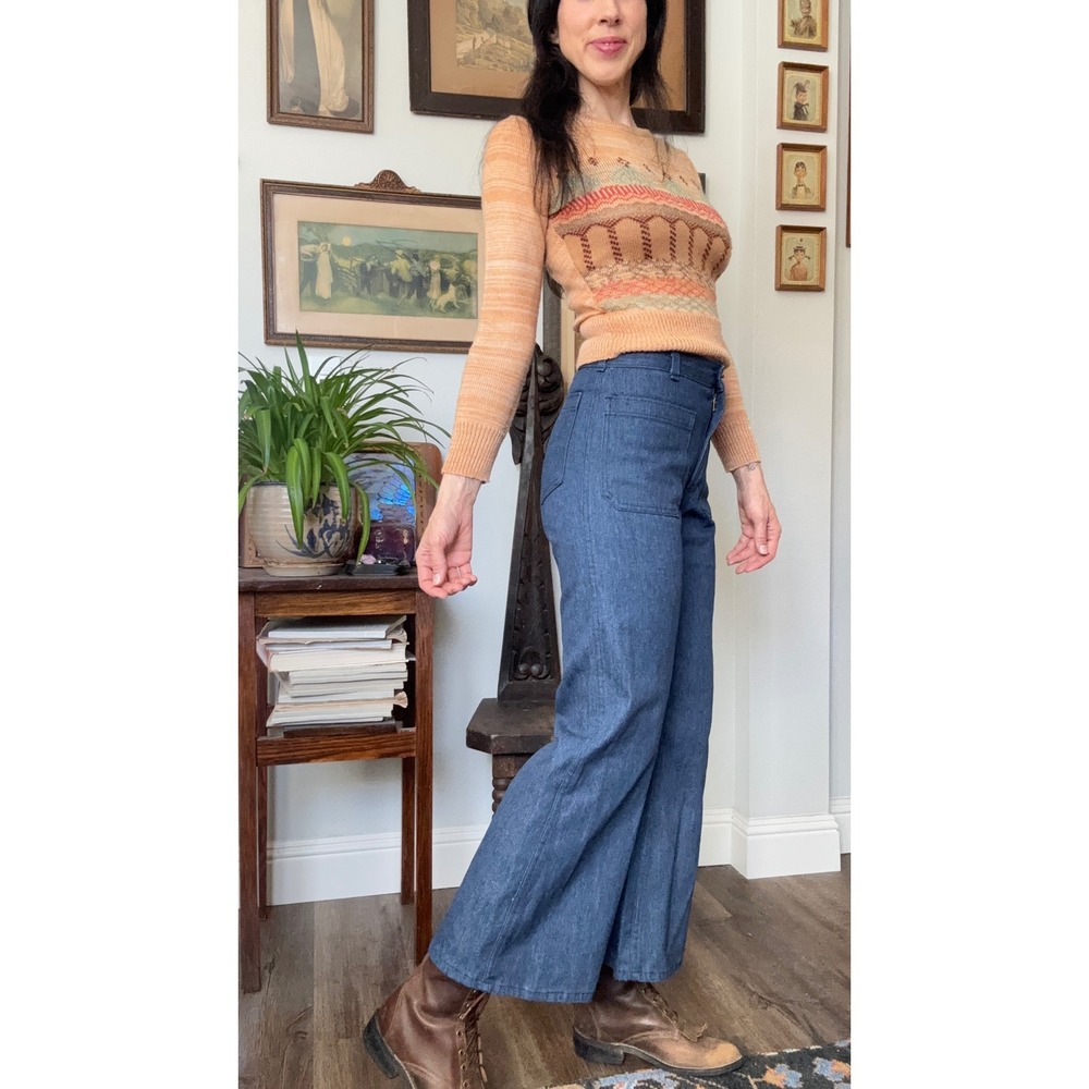 Vintage 1991 Navdungaree Utility Trousers sailor pants Blue Denim Wide Leg Pants